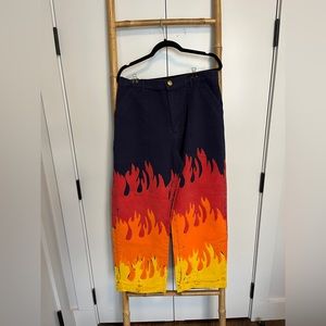 🔥big bud press work pants 🔥 dark blue + paint stamp flames 🔥 sample sale 🔥 L
